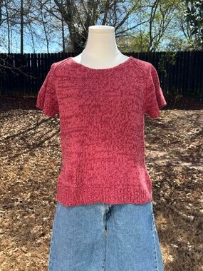 90s vintage Harold’s red knit short sleeve knit sweater top 🧺
